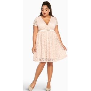 Torrid lace surplice skater dress blush peach